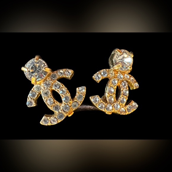 CHANEL Gold and Crystal Earrings - Picture 1 of 5